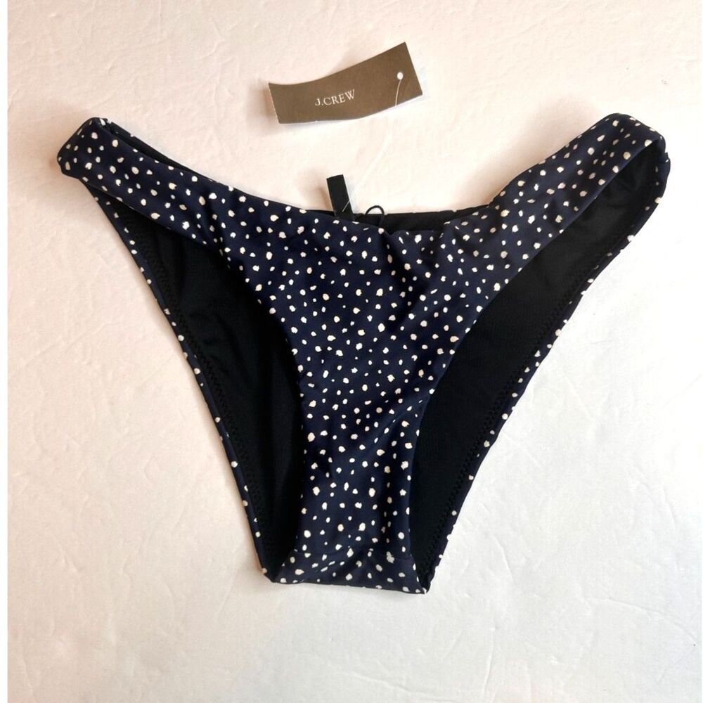 NWT J.Crew Bikini Bottoms Womens Navy Blue Polka Dot High Legs Curved Size XXS